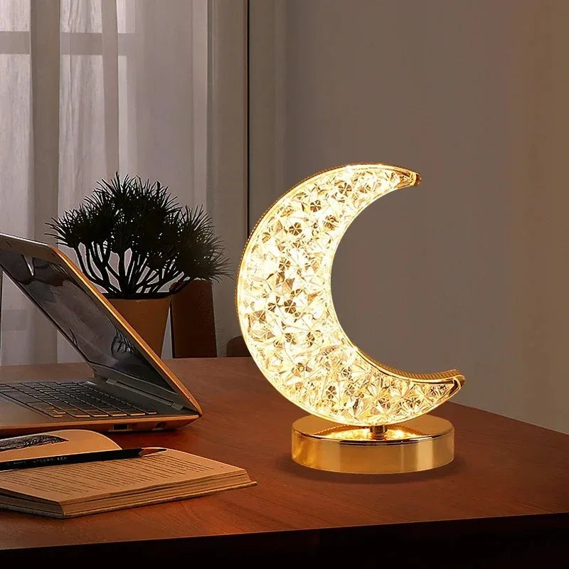 Lámpara de luna 3D táctil de cristal LED para mesita de noche, decoración estética para la habitación de niñas, luz nocturna USB ambiental