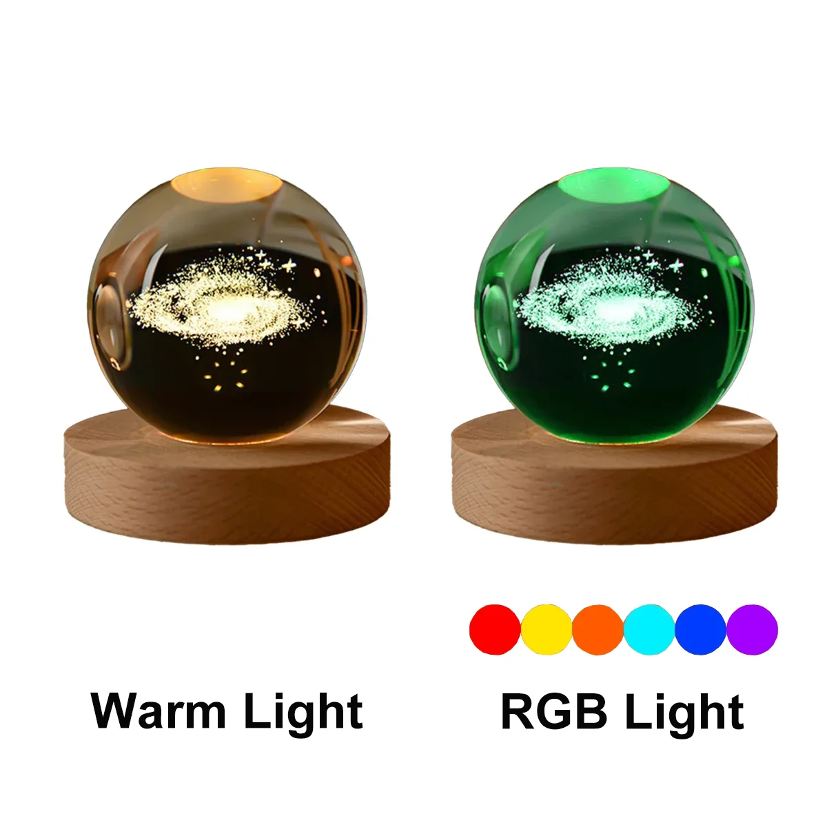 Lámpara de noche de 6cm Tema Solar Serie Cosmos Bola de Cristal Luces Nocturnas Vía Láctea Luna Pequeños Adornos para Escritorio Regalo Creativo RGB