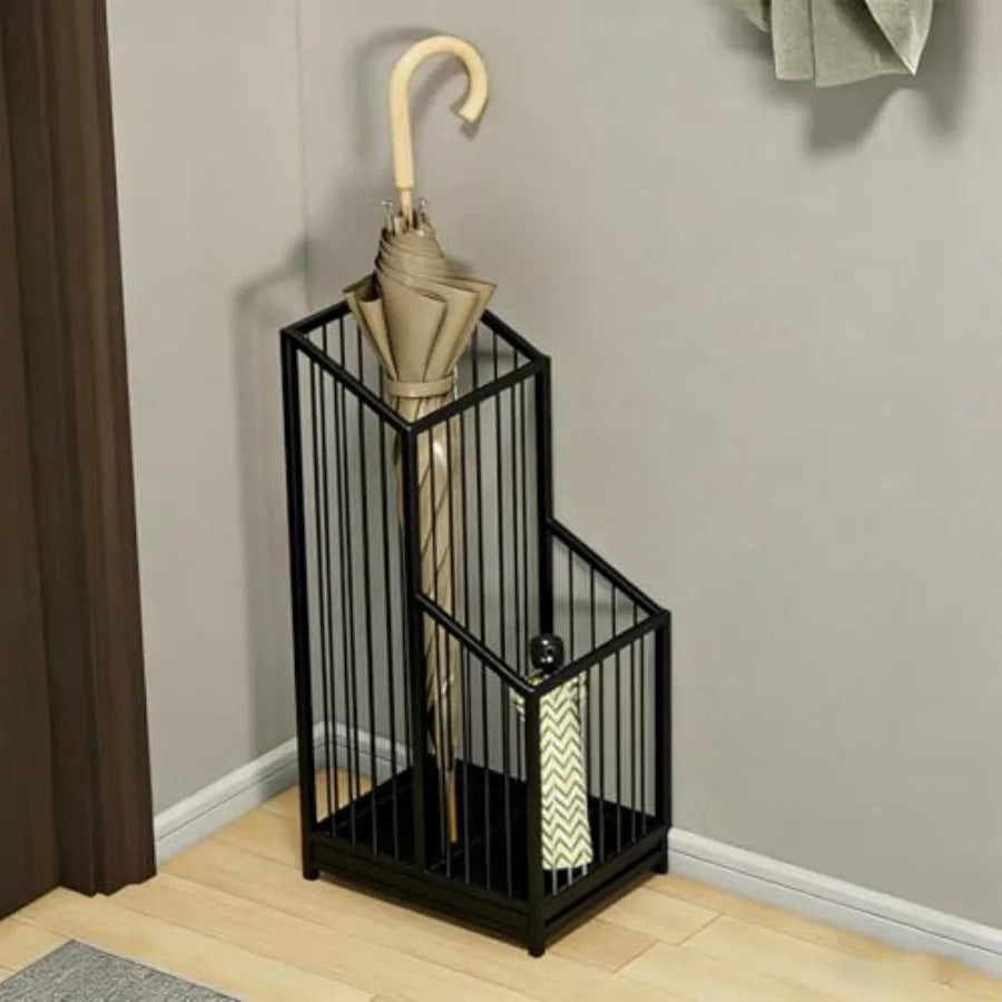 Paragüero con Bandeja de Goteo Negro, Soporte para Paraguas de Interior para Entrada, Hoteles y Oficinas, Decoración Minimalista Moderna para el Hogar
