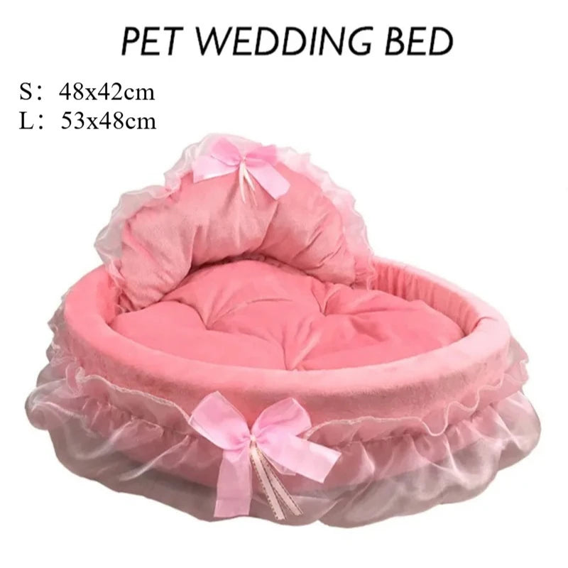 Cama 3D Fantasía para Mascotas con Lazo para Perros, Cama Romántica Desmontable Ovalada para Perros, Nido Sofá Suave para Perros, Muebles de Boda para Mascotas, 1 ud.