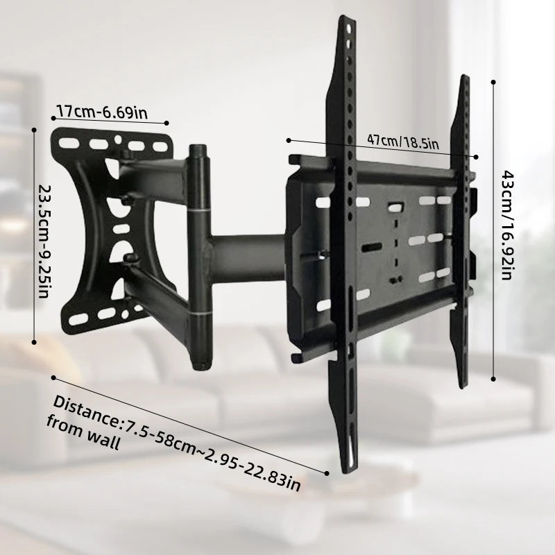 Soporte de pared para TV de movimiento completo de 26-55 pulgadas, giratorio, inclinable y articulado, VESA máximo 400x400mm, brazo largo de extensión de 70 cm