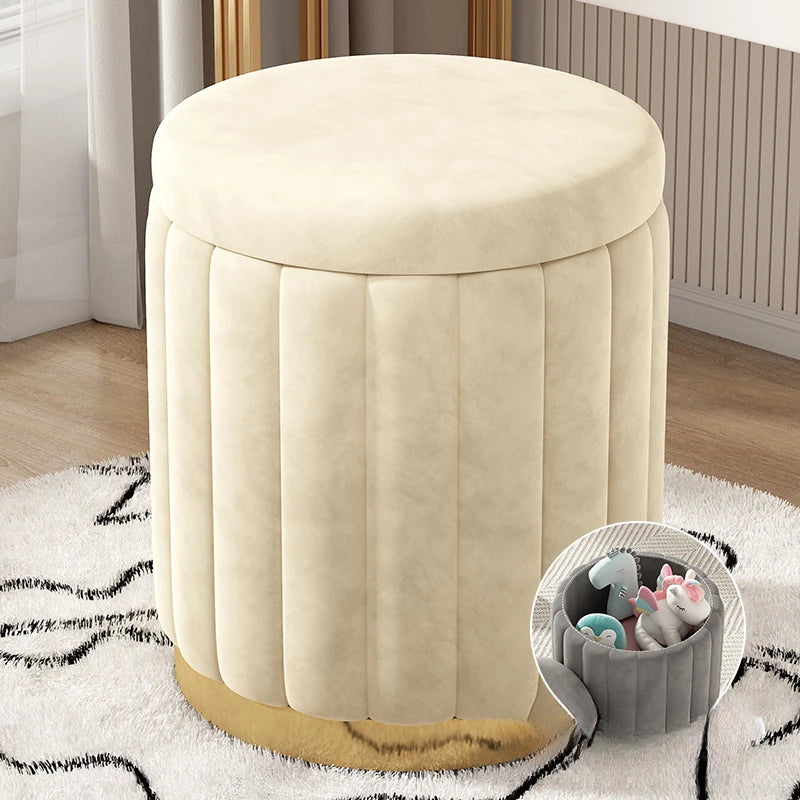 Makeup stool light luxury round stool chair bedroom Internet celebrity storage bench sofa stool dresser stool makeup chair small