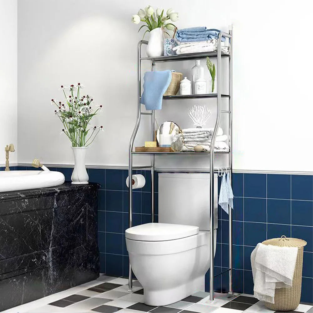 Estantería de metal para colocar sobre el inodoro con ganchos extraíbles para toallas y soporte para papel, organizador para baño, aseo o lavadero