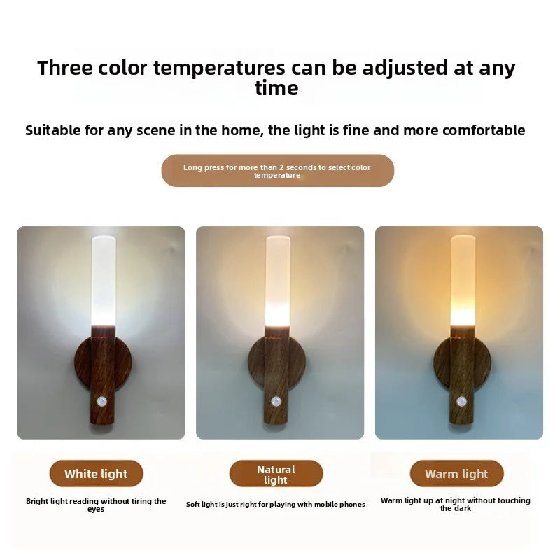 Luz nocturna inteligente con sensor de movimiento corporal, luz de pared LED recargable para pasillo o armario, luz de inducción para inodoro doméstico