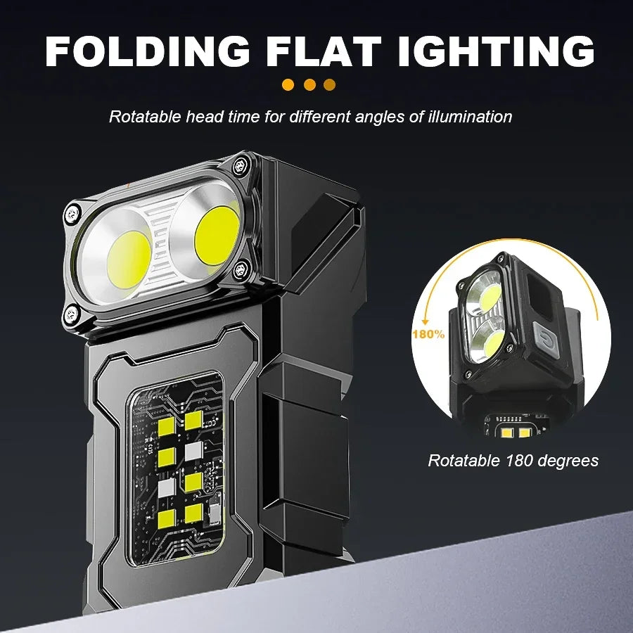Mini linterna LED portátil para exteriores, lámpara magnética para acampar, pescar, caminar, luz de trabajo con luz de advertencia roja