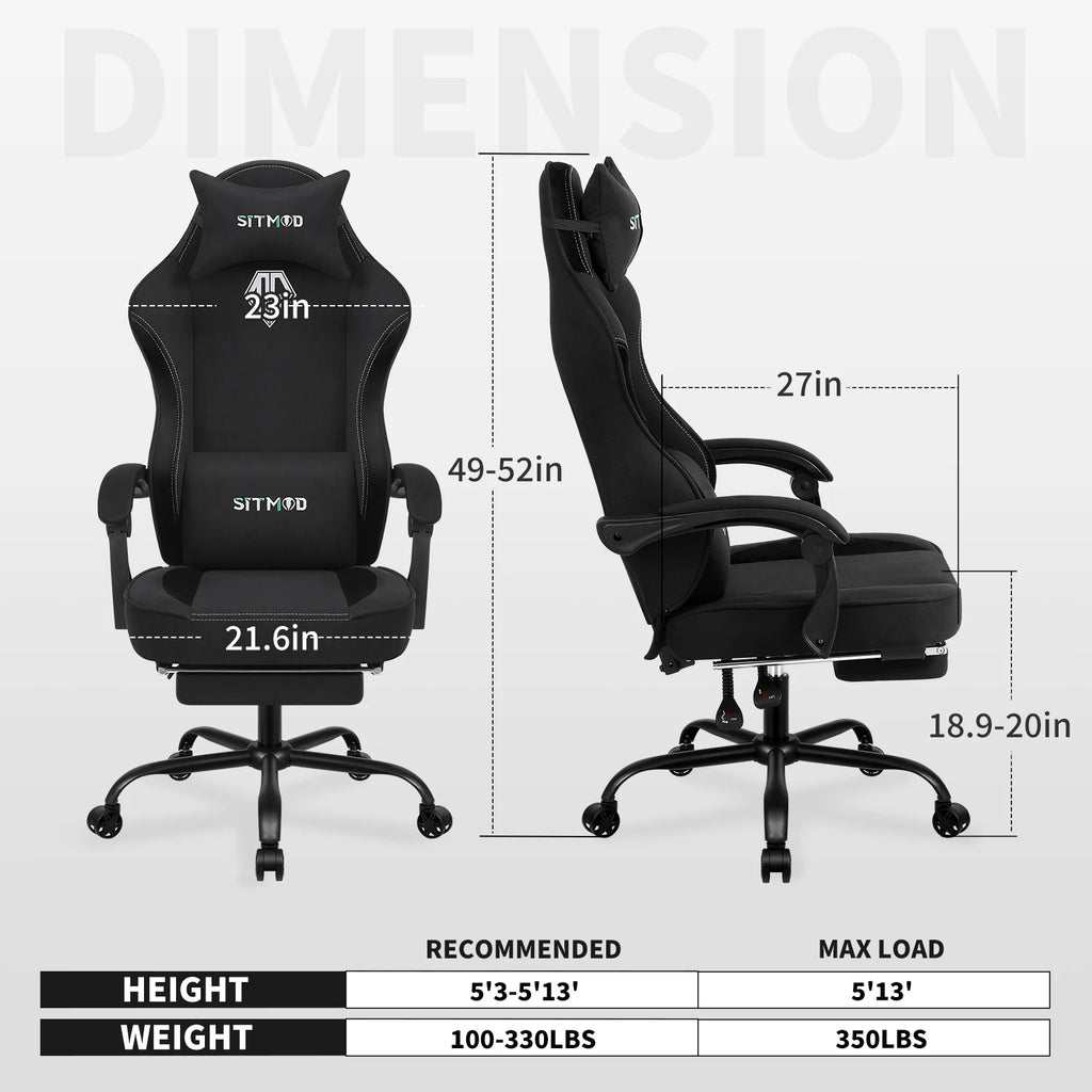 Silla gaming con ajuste de altura y giro de 360° - Silla de ordenador con reposapiés y soporte lumbar, reposacabezas para oficina o gaming