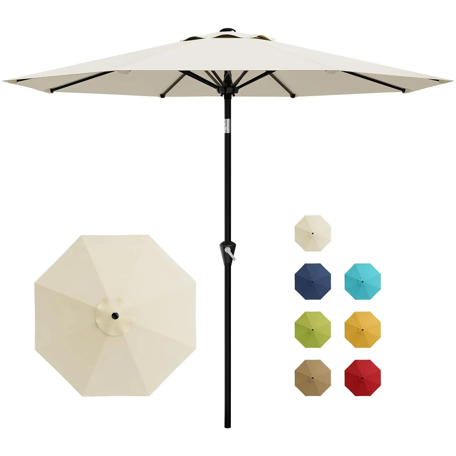 Sombrilla de Patio de 2.74M con Manivela e Inclinación, Sombrilla de Mercado para Exteriores, Protección UV Impermeable para la Cubierta de la Piscina, Armazón de Hierro de 8 Varillas