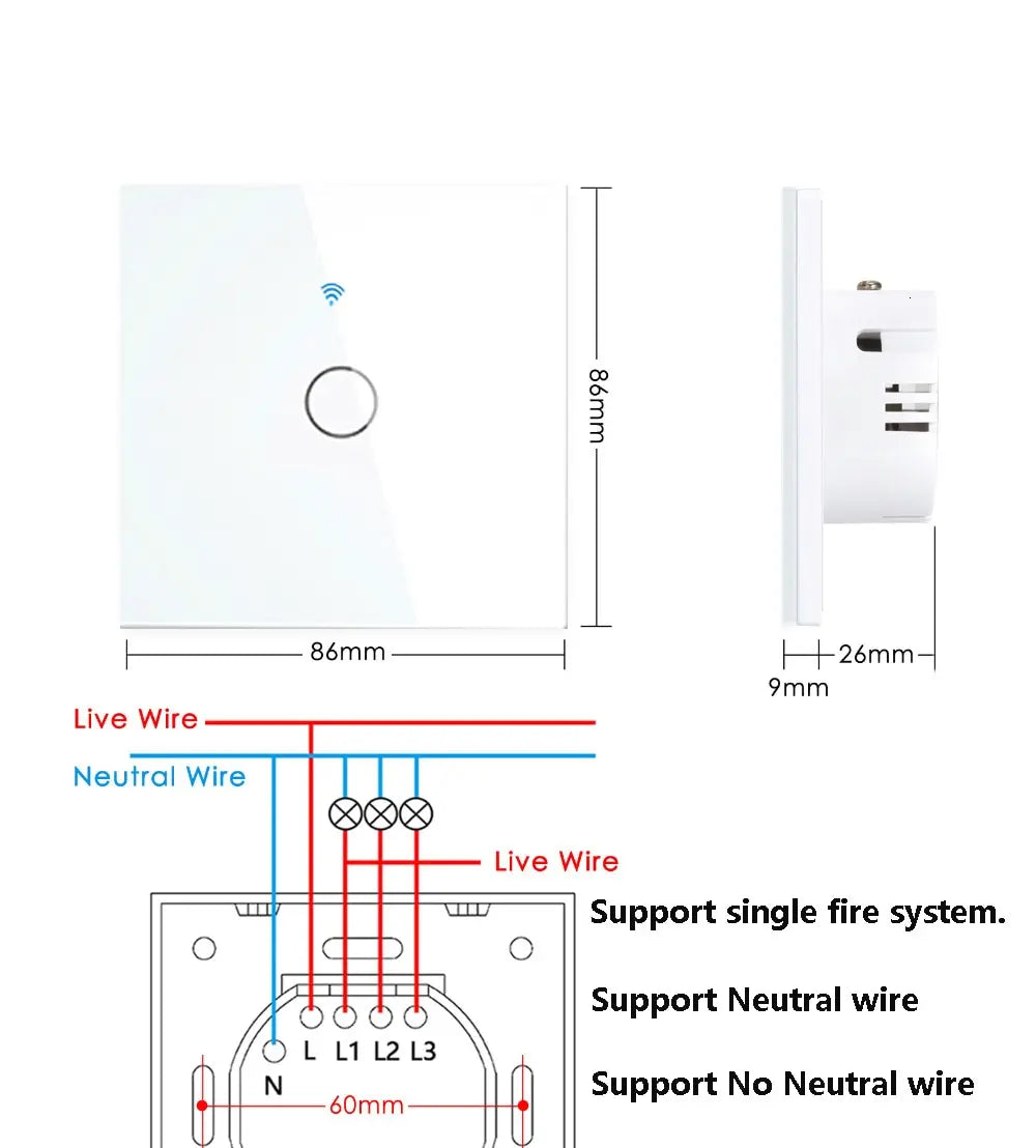 Funciona con interruptor inteligente Tuya WiFi. Funciona con Alexa con/sin cable neutro. Interruptor sensor táctil de pared RF433 inalámbrico.