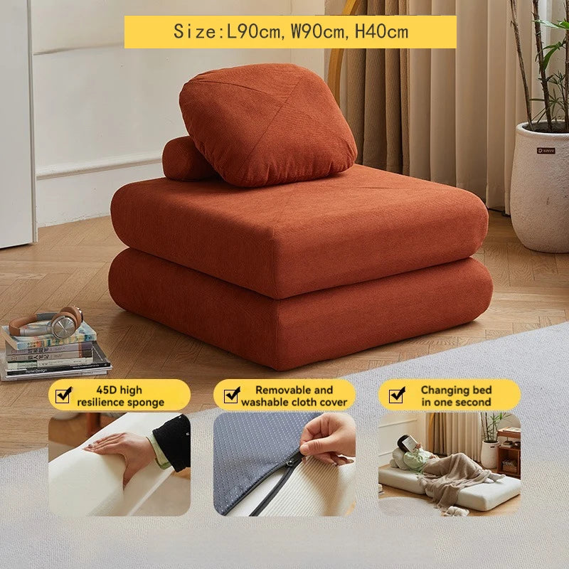 Sofá individual de tela, sofá cama de batata, tatami plegable de doble uso para sala de estar pequeña, sofá perezoso de bloques de tofu