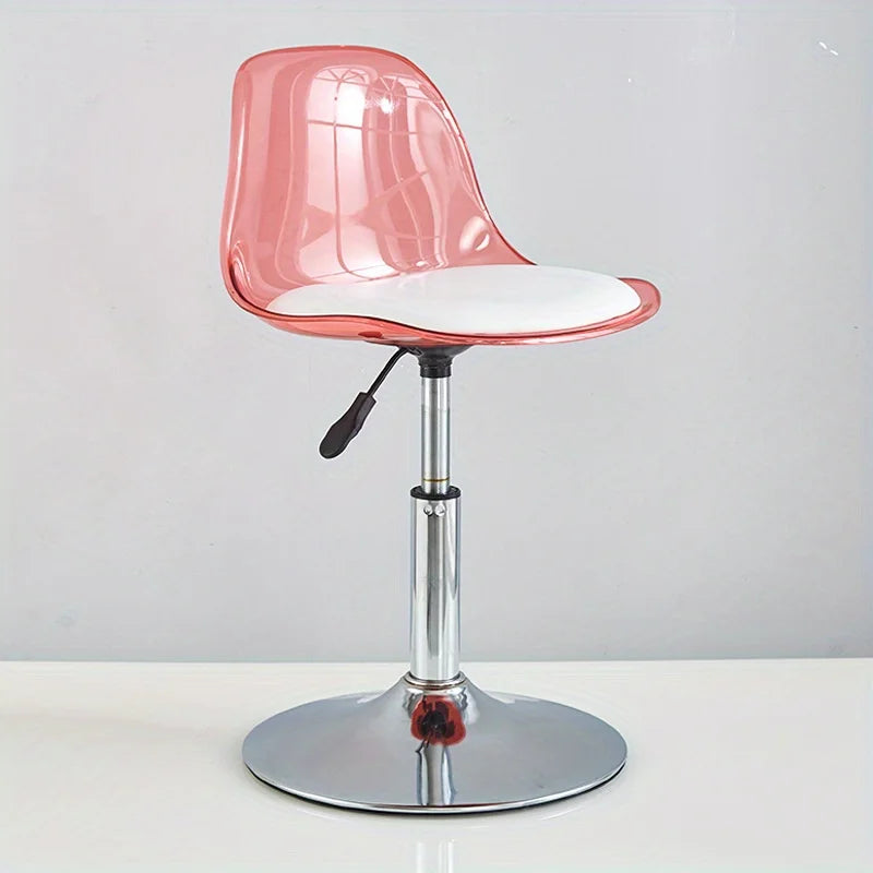 Taburete de Bar Moderno Ajustable con Respaldo Transparente Estructura Metálica Asiento Tapizado con Función de Elevación y Giro