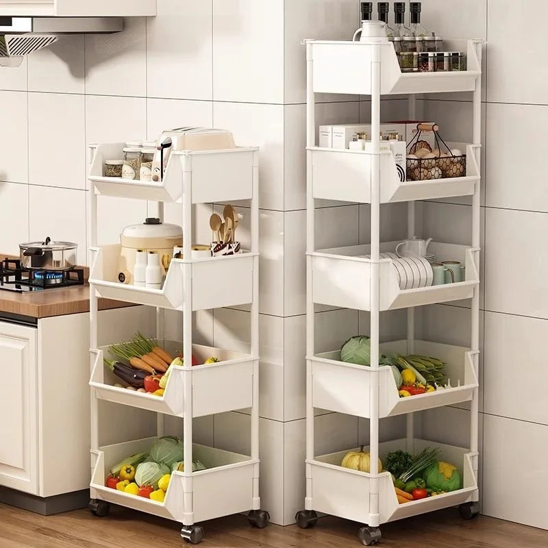 Estante de almacenamiento de 5 niveles Carro de almacenamiento Estantería - Estante de almacenamiento móvil con ruedas para sala de estar Dormitorio Estantería para libros