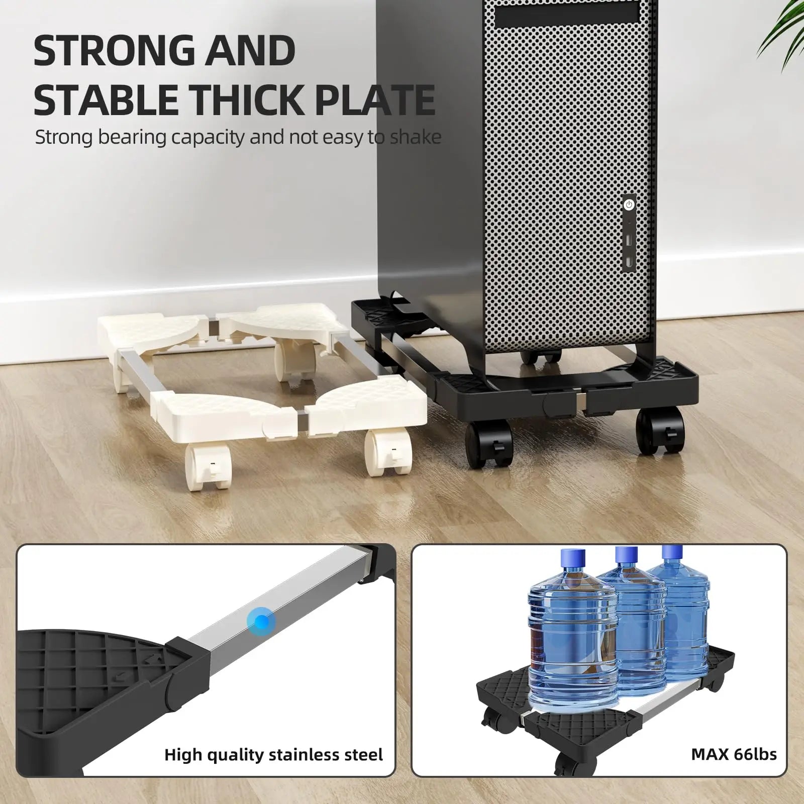 Soporte de computadora para torre de escritorio, se adapta a la mayoría de accesorios de escritorio de PC para juegos, elevador de suelo de PC, soporte de CPU móvil ajustable