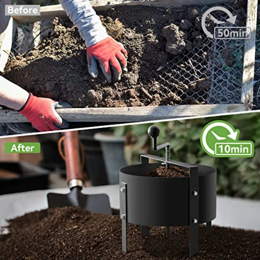 Criba rotatoria de suelo, tamiz de compost, malla de tamizado para jardín, criba de arena y rocas de 13 pulgadas con malla de 1/5 pulgadas