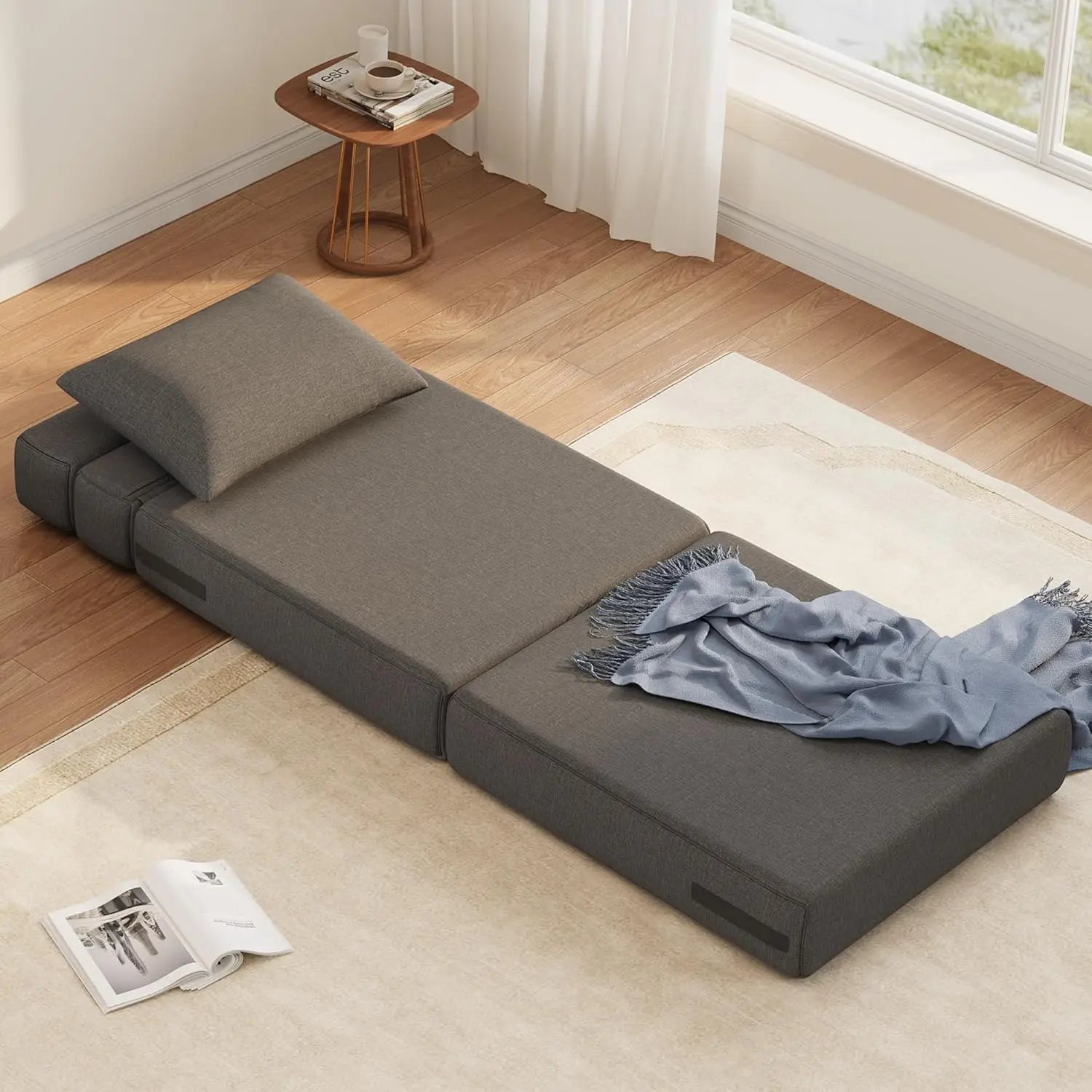 Sofá cama plegable convertible con almohada, sofá individual cómodo, espuma viscoelástica de alta densidad, funda de lino extraíble