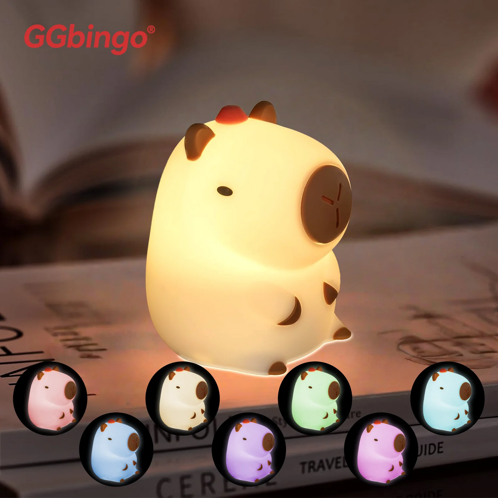 GGbingo Luz de noche recargable con diseño de capibara, novedad, regulable, lámpara de noche para guardería, lámpara táctil de silicona, lámpara de palmada para habitación de niños