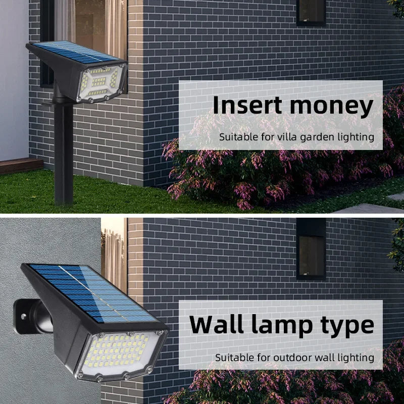 1/2 Uds. Lámpara Solar de 53 LED, Foco Solar Ajustable para Tierra, IP65 Impermeable, Iluminación Exterior para Pared y Jardín