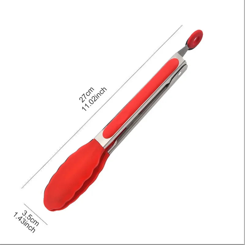 Pinzas para alimentos de 9 pulgadas Pinzas de acero inoxidable Pinzas de cocina antiadherentes de silicona Clips para barbacoa al aire libre Utensilios para ensaladas y pan Accesorios de cocina