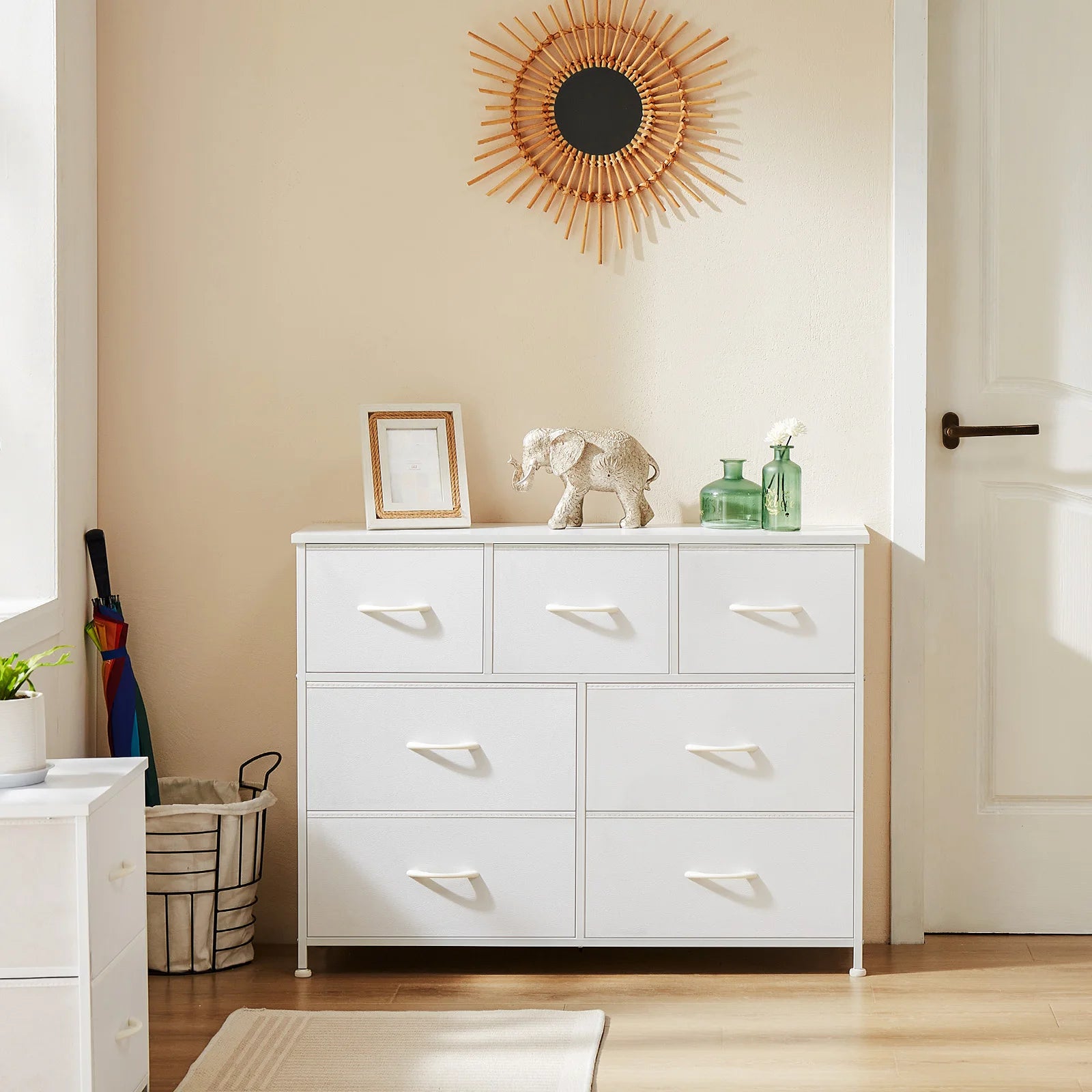 JHK Cómoda para dormitorio con 7 cajones de tela Organizador de almacenamiento Armario Cofre Ropa para sala de estar Vitrina de muebles