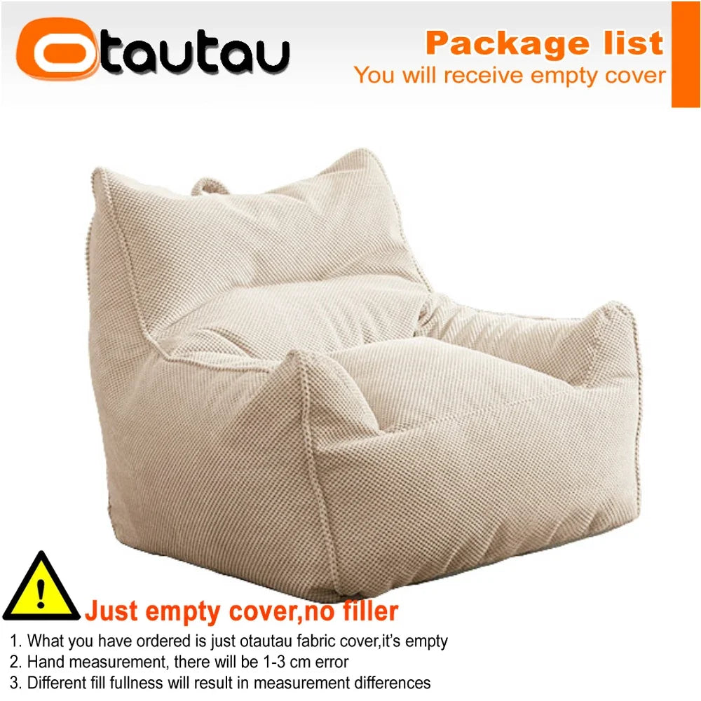 OTAUTAU Sofá Puf de Gofrado Suave de 1-2 Plazas, Funda sin Relleno, Sillón Puf, Sofá Perezoso, Cama Tumbona, Otomana, Taburete SF182