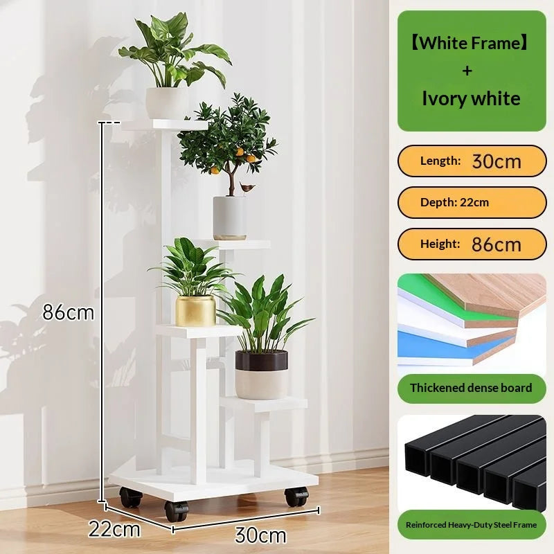Soporte para plantas móvil de hierro, estante para plantas de varios niveles con ruedas, soporte para macetas, estante para plantas para balcón, sala de estar, interior y exterior