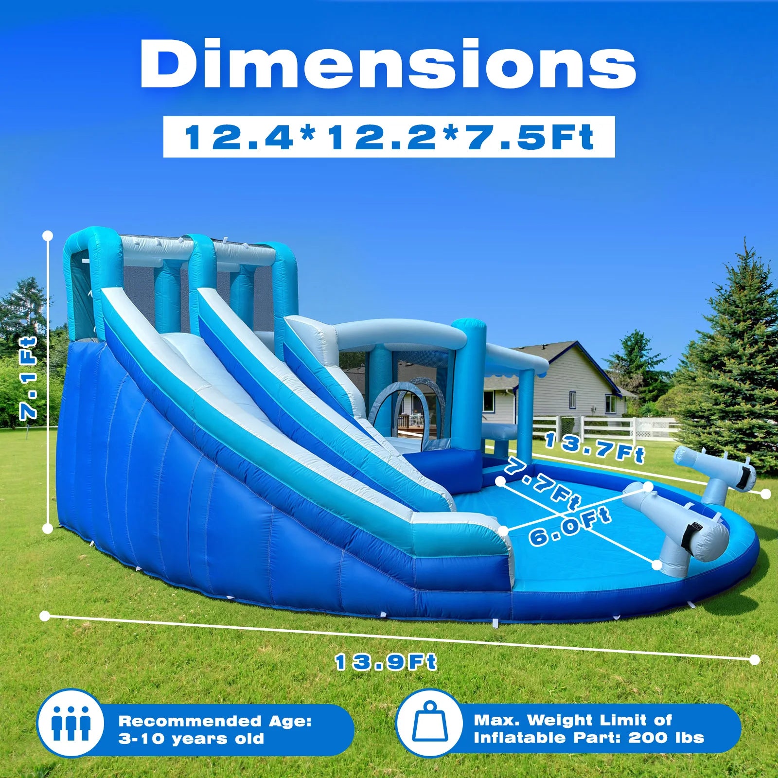 Tobogán de agua para adultos y niños, toboganes de agua dobles, casa inflable con tobogán de agua, parque acuático, casa inflable para niños