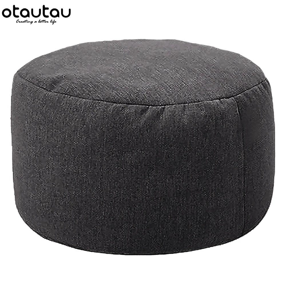 OTAUTAU Taburete Redondo D30cm*H20cm Puf de Lino Otomana con Relleno Puf Reposapiés Tatami Futón Puff JD001