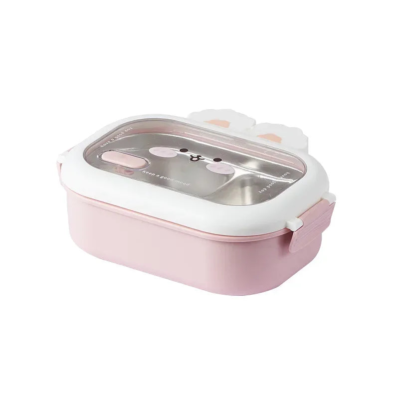 Fiambrera Bento de Acero Inoxidable con Diseño Creativo de Conejo, Dividida, Sellada, Portátil, con Hebilla, para Niños y Estudiantes, Lindos Regalos