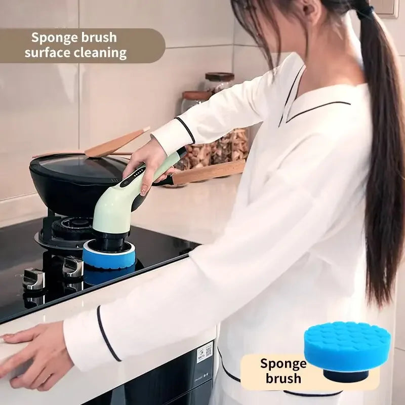 Cepillo de Limpieza Eléctrico Inalámbrico Rotatorio 9 en 1 - Fregadora Doméstica Multiusos para Limpieza Profunda de Baño, Cocina e Inodoro
