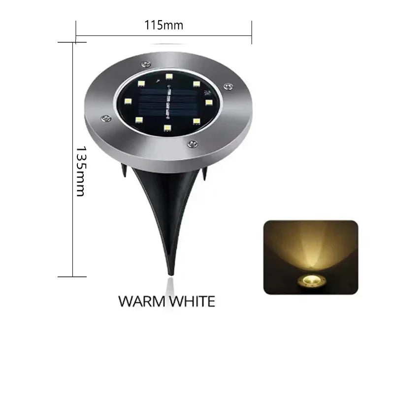 Luz solar de disco de 8/20 LED para exteriores, luz solar subterránea para jardín, foco de cubierta, lámpara solar LED enterrada, decoración de jardín