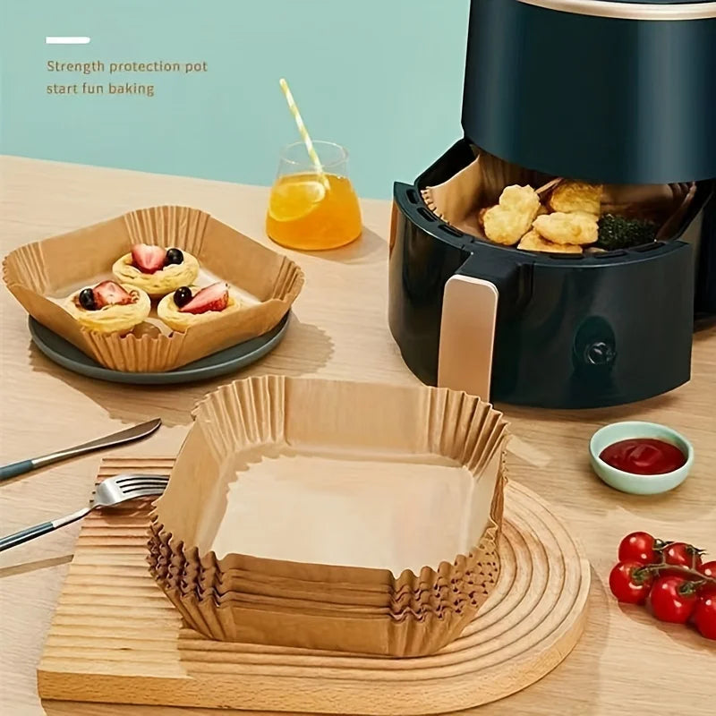 50 paquetes de papel antiadherente para freidoras de aire, hornos de microondas y de cocción, fáciles de limpiar y separar para una cocina más saludable