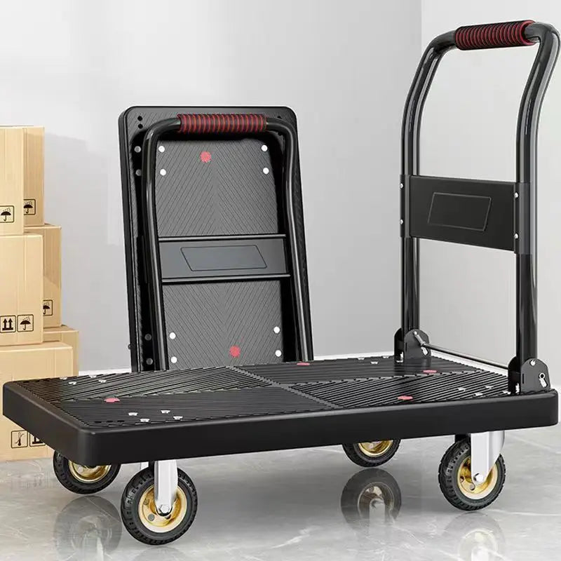 carro de plataforma de cuatro ruedas para arrastrar mercancías, carro de plataforma de cuatro ruedas para empujar mercancías, carro plegable, remolque exprés