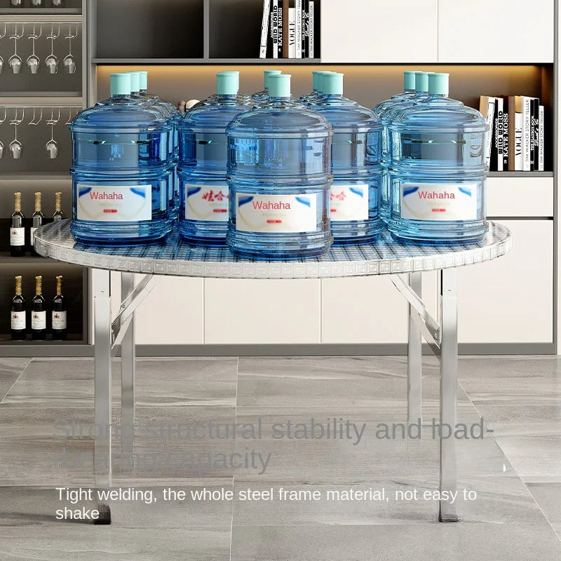 Mesa redonda plegable de acero inoxidable, adecuada para uso doméstico, apartamentos pequeños, grandes puestos de comida y vendedores ambulantes.