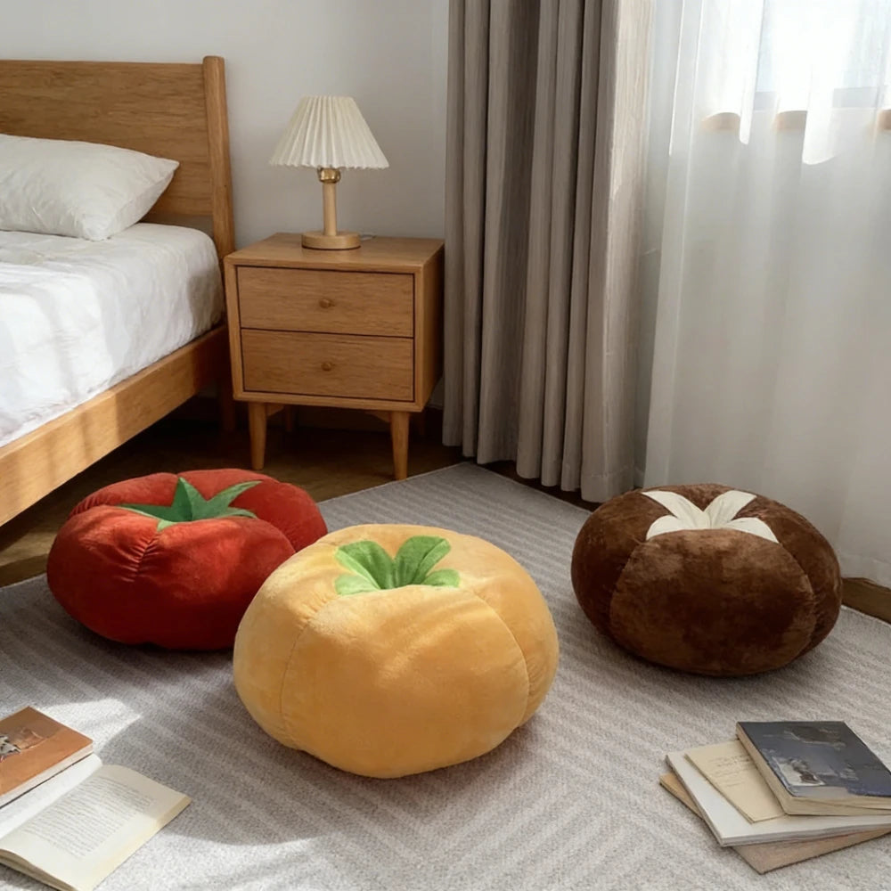Cojín Engrosado con Almohada en Forma de Tomate, Cojín Redondo de Verduras, Champiñón, Caqui para Asiento de Ventana, Almohadas para Dormitorio