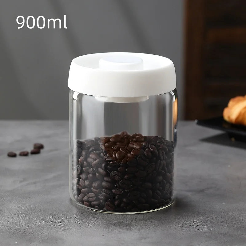 Tarro de café, vacío manual, a prueba de humedad, de almacenamiento, de cocina, de vidrio de borosilicato alto, tarro de té, tarro sellado para granos de café