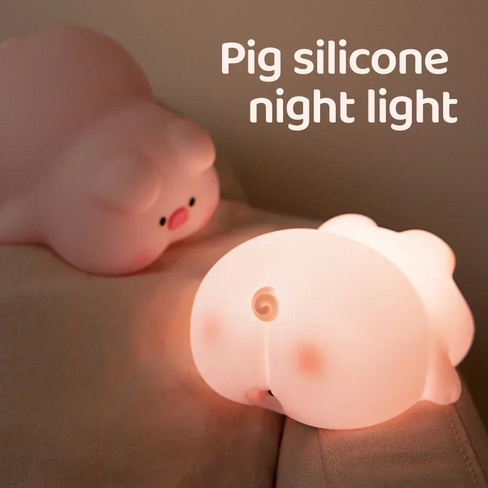 Luz de noche de cerdito rosa, linda lámpara de noche de silicona, lámpara de palmada LED, decoración de habitación, carga USB, lámpara de ambiente interior, regalo para niños