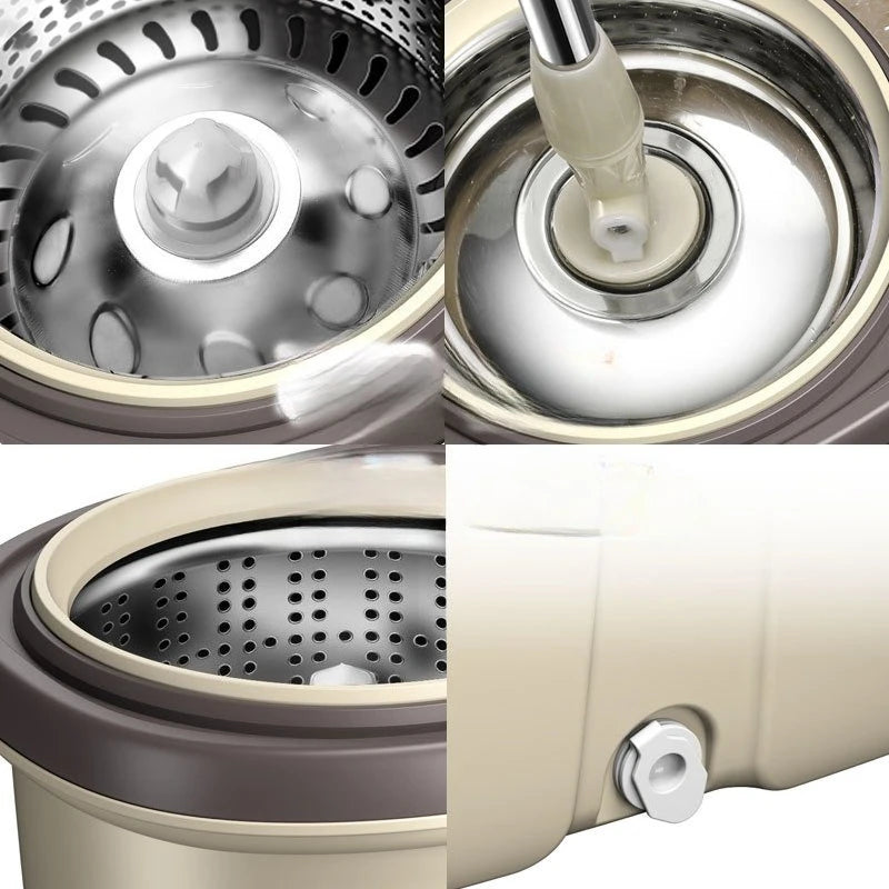 Cubeta de trapeador giratorio doble tracción, escurridor manos libres, juego de trapeador de microfibra, giro de 360°, autoescurridor a presión, fácil limpieza para pisos de hogar y cocina
