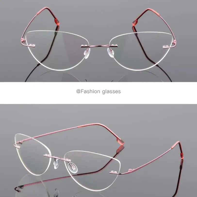 1.61 index Lens Frameless Cat Eye Myopia Eyeglasses Ultralight Rimless Blue Light Blocking Prescription Glasses -0.5 -0.75 to -6