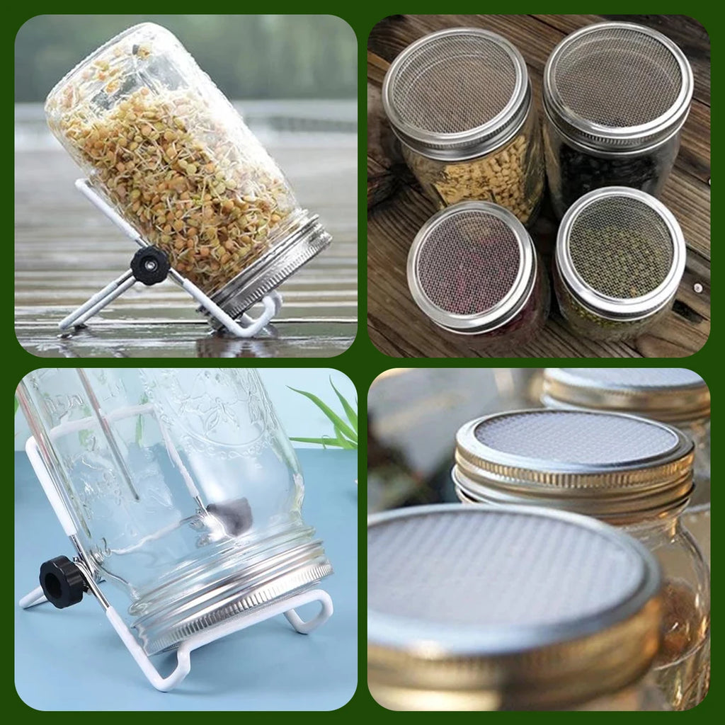 1/2 Pcs Seed Sprouter Germination Cover Stainless Steel Seed Sprout Can Lid Washable Wide Mouth Mason Jars Screen for Grow Bean