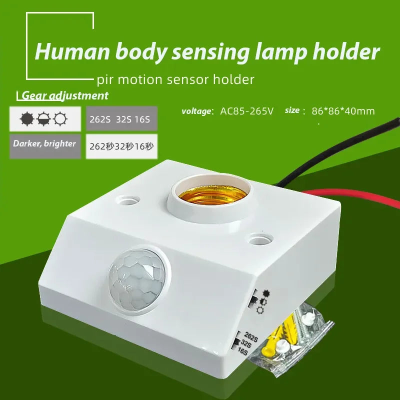 Portalámparas E27 inteligente 85V-265V 100W con Sensor de Movimiento PIR por Inducción Infrarroja y Control de Luz, Adaptador para Bombilla
