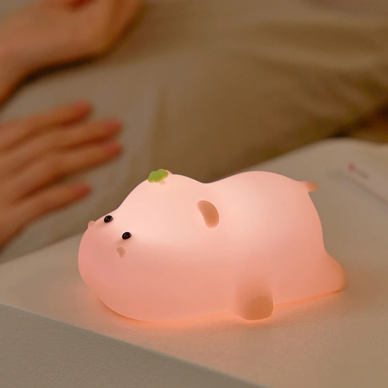 Luz de noche de cerdito rosa, linda lámpara de noche de silicona, lámpara de palmada LED, decoración de habitación, carga USB, lámpara de ambiente interior, regalo para niños
