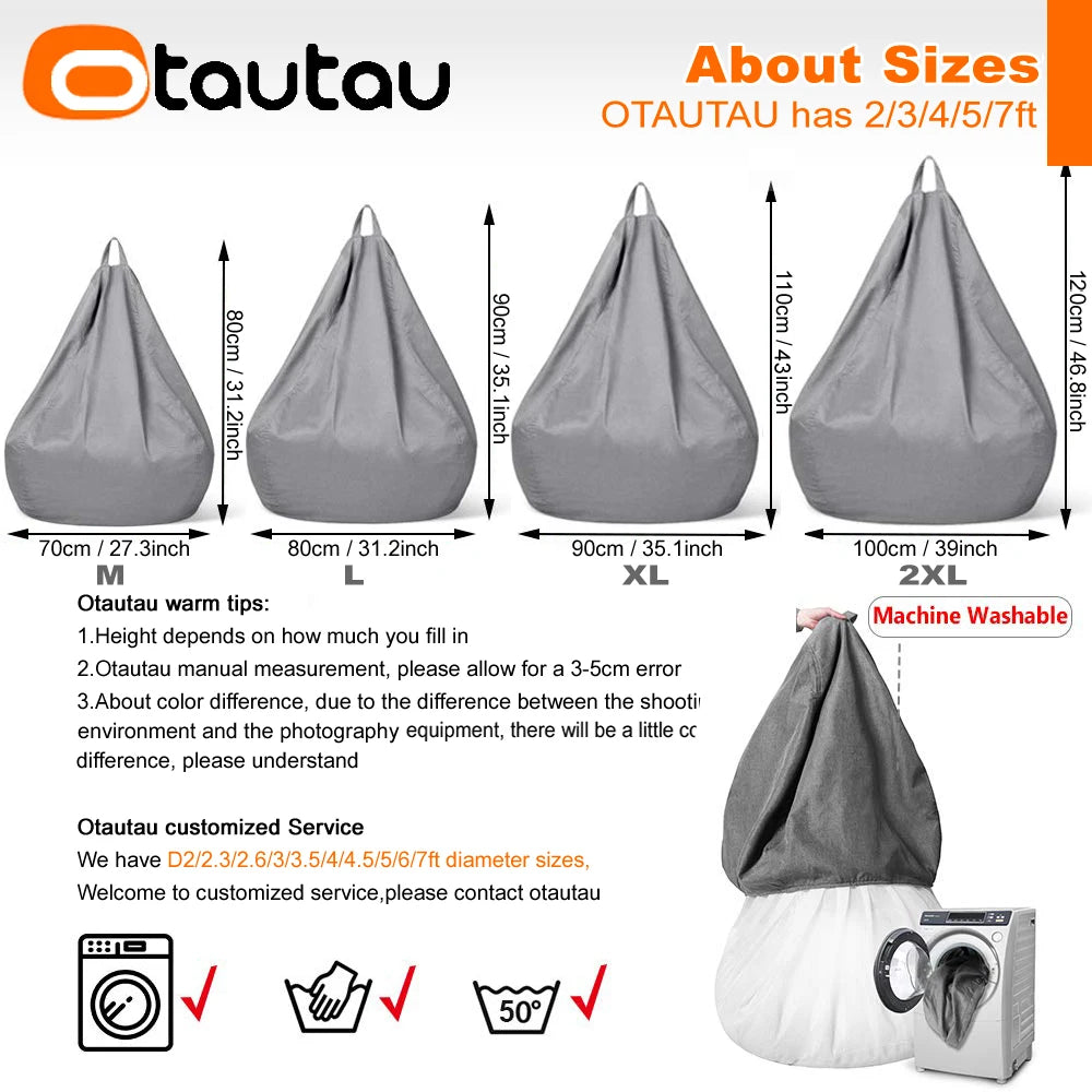 OTAUTAU Funda Gruesa Impermeable de Algodón para Puf Sin Relleno Silla Puf de Exterior Puf Sofá Tumbona Reclinable Sac DD023