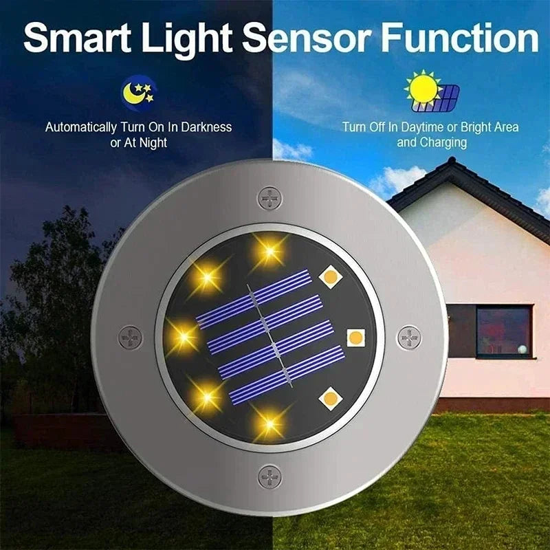 Lámpara solar LED de pie 8LED para exteriores, luces subterráneas impermeables para decoración de jardín, terraza, patio