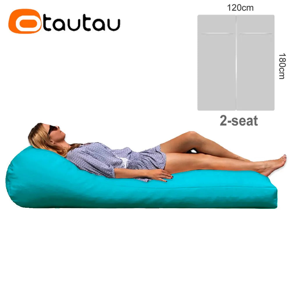 OTAUTAU Puf de 2 asientos para exteriores Funda sin relleno Impermeable Jardín Playa Camping Tumbona Sofá Cama Piscina Puff Sac