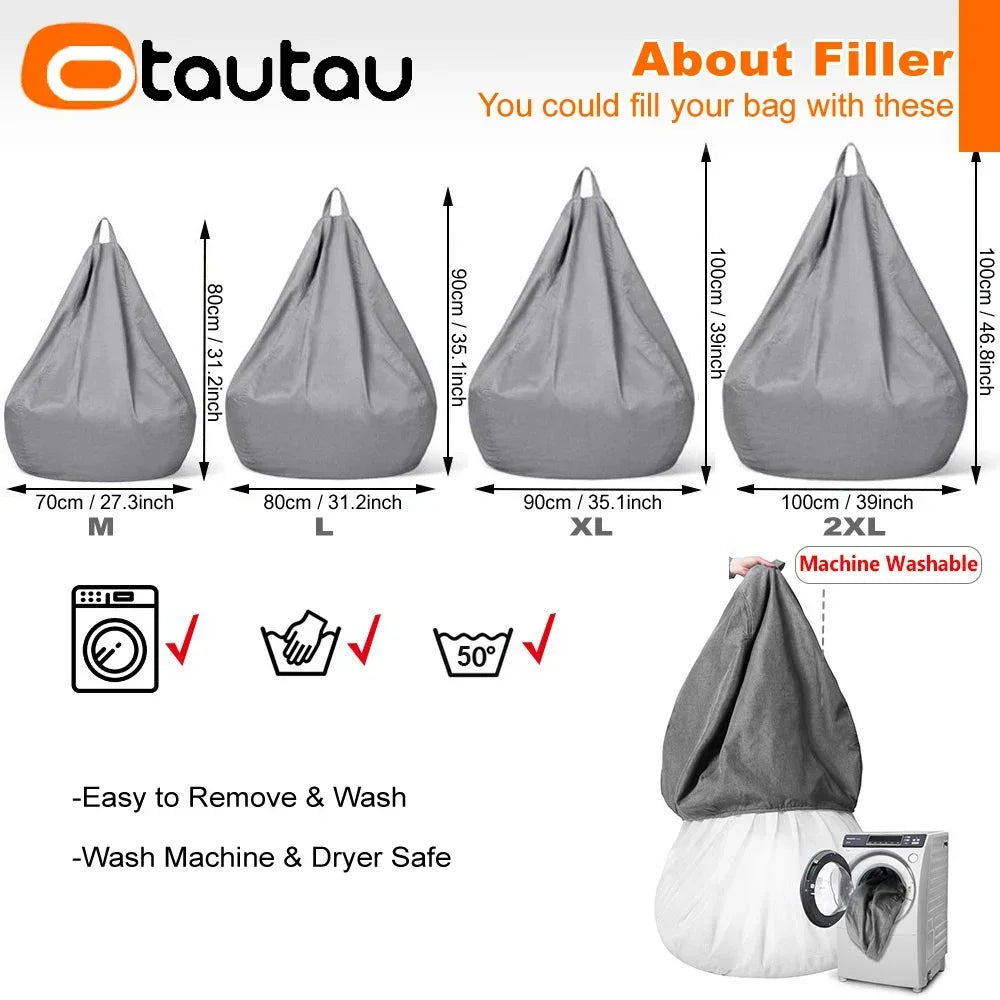 OTAUTAU Big Cotton Linen Bean Bag Cover without Filler Corner Seat Lazy Beanbag Chair Pouf Salon Ottoman Puff Lounger Sac DD002