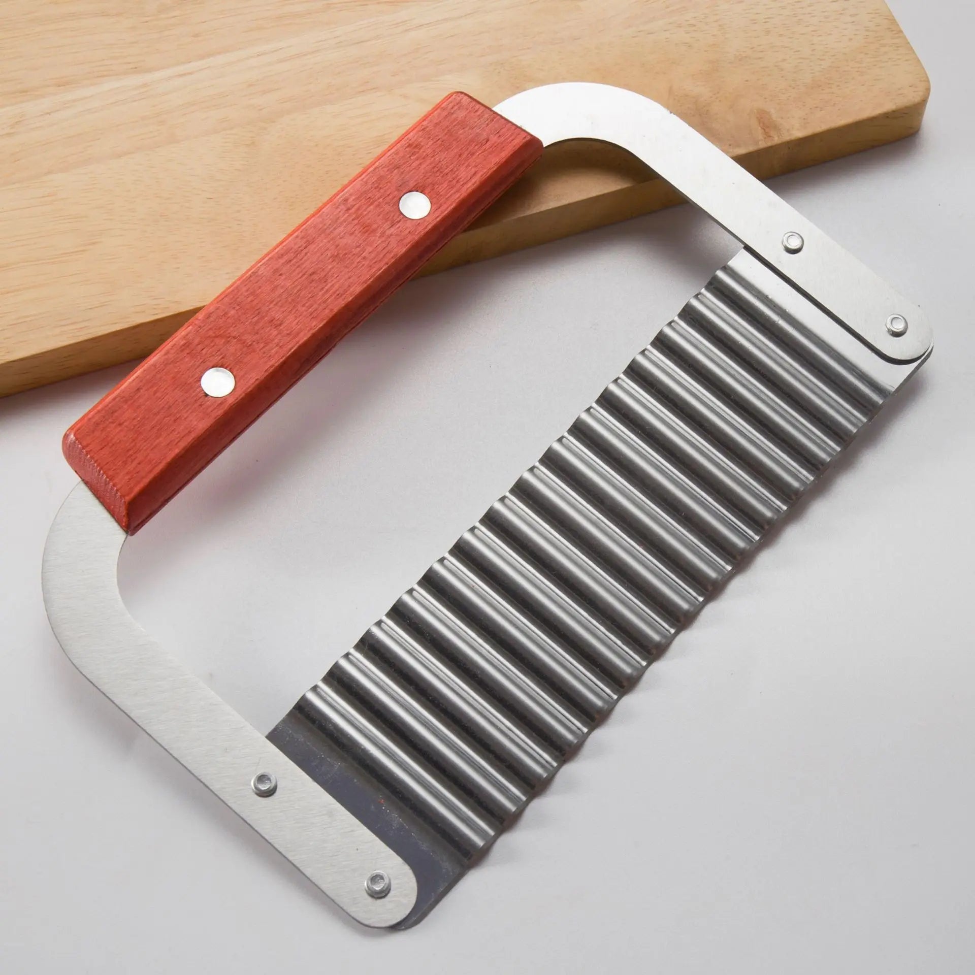 Cuchillo de Acero Inoxidable con Mango de Madera para Patatas Onduladas, Cuchillo de Patata con Dientes de Lobo, Cuchillo Ondulado para Patatas Fritas, Cortador de Patatas, Herramienta de Cocina