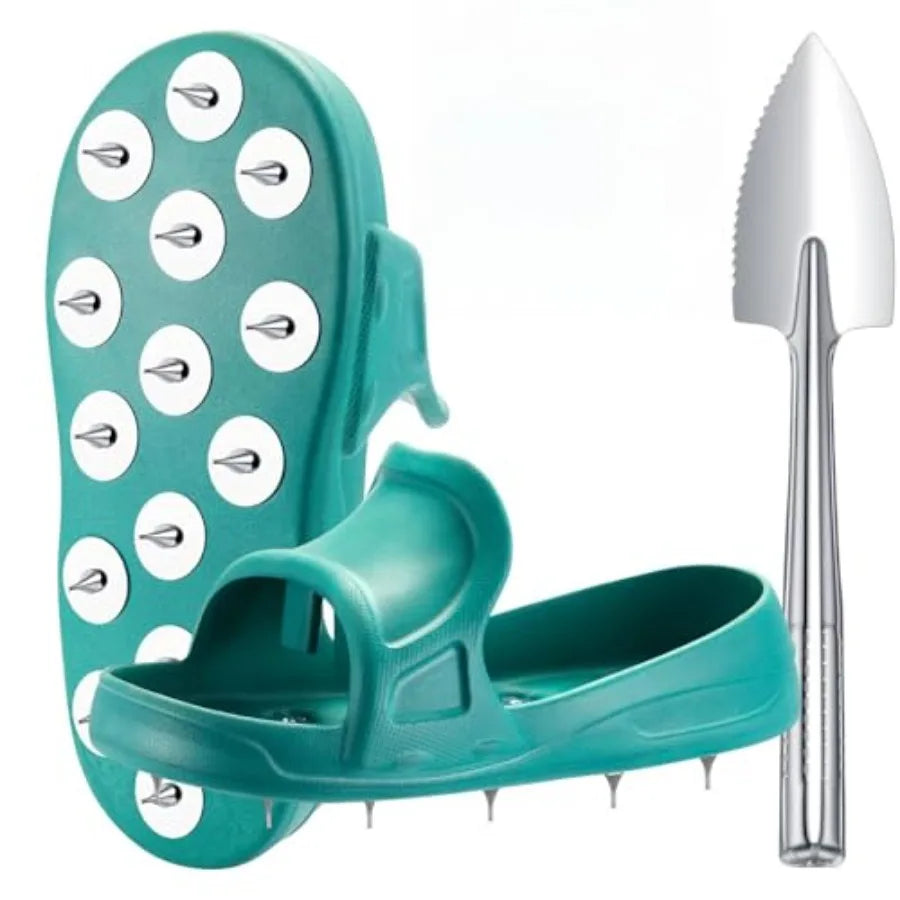 Zapatos aireadores de césped de 2 piezas, no requieren montaje, con clavos resistentes, zapatos aireadores de césped ajustables para airear el césped, de metal duradero