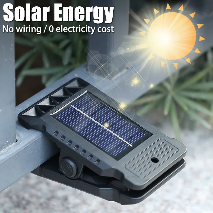 Luz solar LED para exteriores con clip, portátil, impermeable, sensor de movimiento, lámpara de patio, jardín, hogar, camping, luces de pared