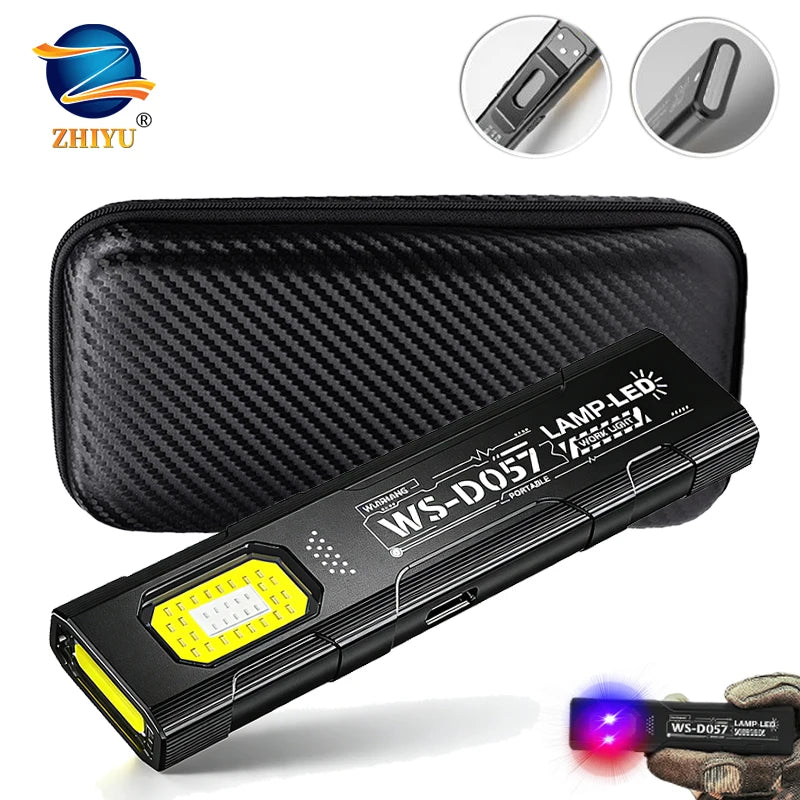 Potente Linterna EDC de 550 lúmenes recargable por USB-C, antorcha portátil con luces COB rojas y azules, linterna portátil para exteriores con clip para bolígrafo