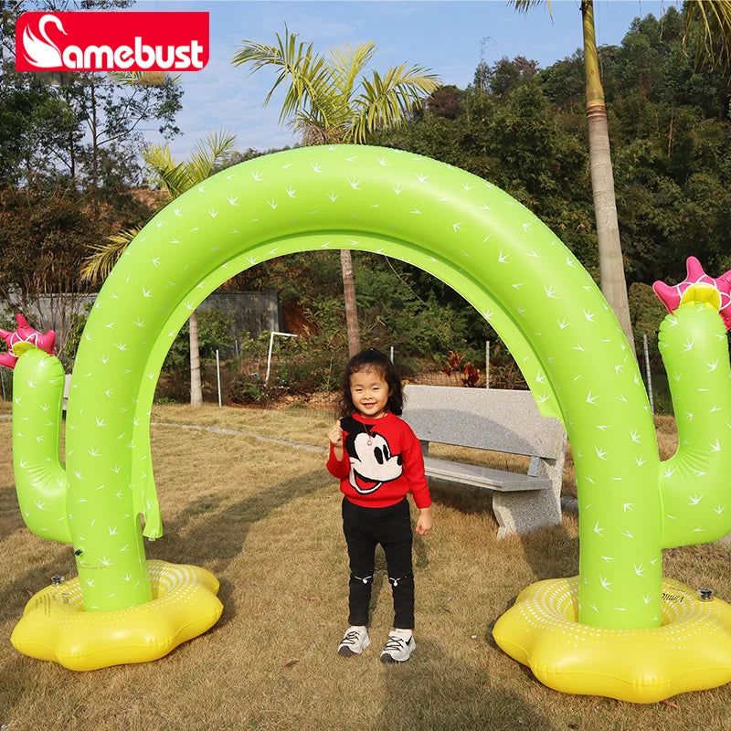 Camebust Spray Mat Piscina Ola Colchoneta de Agua para Niños Aspersor de Césped al Aire Libre Jardín Colchoneta de Agua Cactus Inflable Juguete de Juego para Piscina
