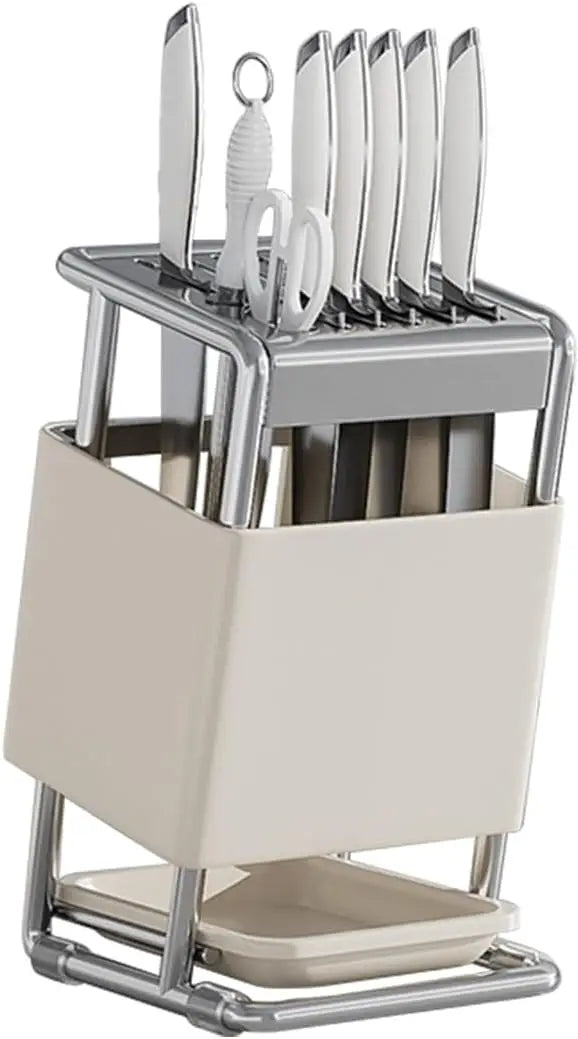 Bloque de cuchillos con bandeja de drenaje, soporte para cuchillos sin cuchillos, decoración de estante de cuchillos de almacenamiento de cocina, soporte de cuchillos inclinado